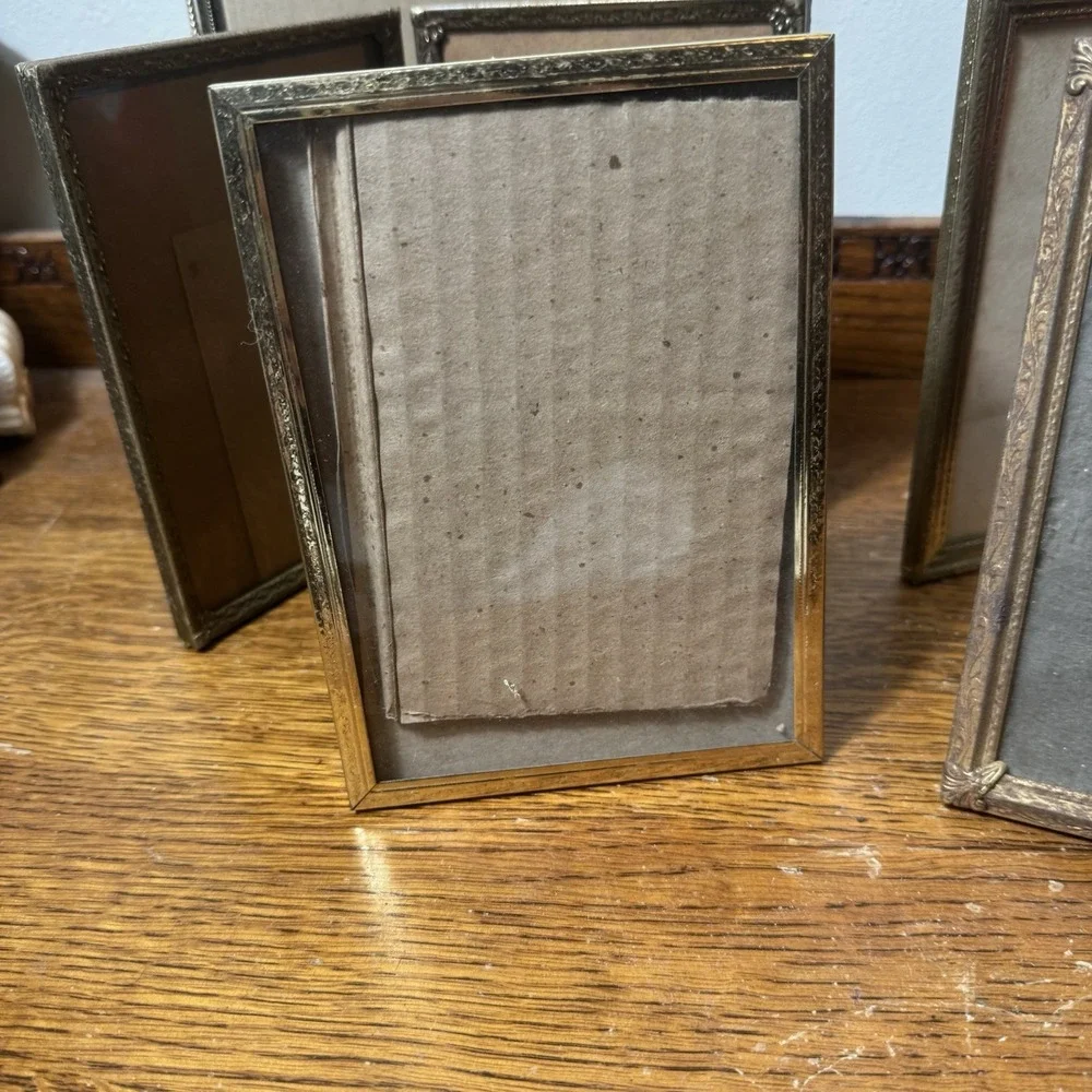 Lot of 7 Vintage Metal Photo Frames 8x10 5x7 Folding Double Gold Tone